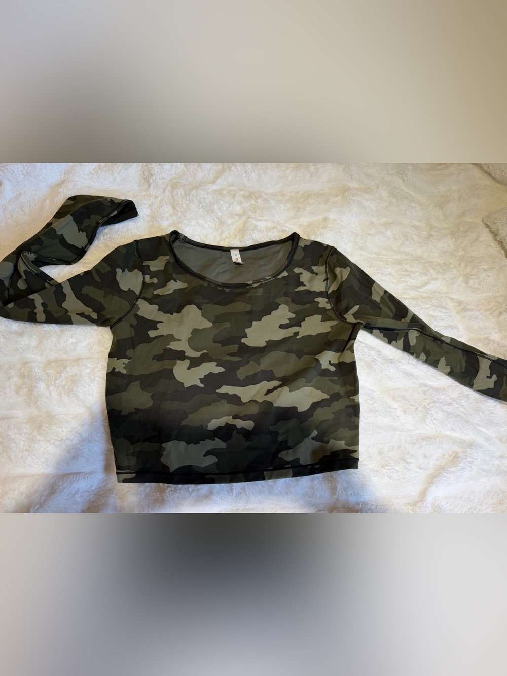 lululemon athletica Olive Camo Long Sleeve Crop Top
